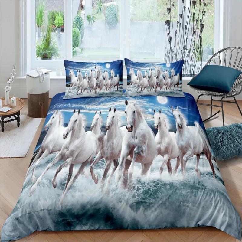 Galloping Horse Bedding Set Califking 260X240 Luxury Bed Comforter Double Home Duvet Set Cover Queen Size Pillowcases 2/3Pcs