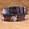Real Cowhide Retro Skull Rose Graffiti Printed Belt, Personalized Retro Belt, American Japanese and Korean Style
