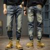 Fashion Men Jeans Retro  Blue Elastic Slim Fit Ripped Jeans Men Trousers Vintage Designer Casual Denim Pants