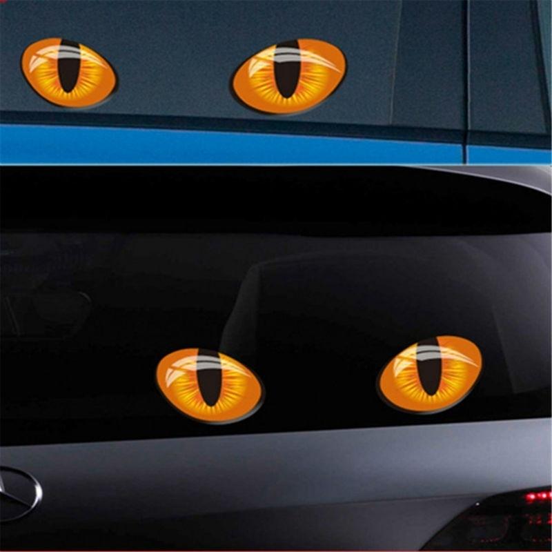 2pcs 12*10cm Cute Simulation Cat Eyes Car Stickers 3D Vinyl Decal for Rearview Mirror Car Head Engin