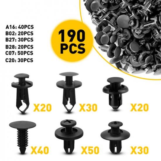 190pcs Plastic Car Retainer Auto Fasteners Push Trims Clips Pin Rivet Bumper Kit