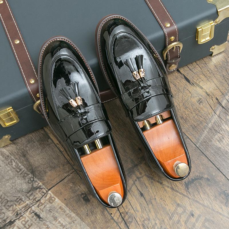 

Кожаные туфли мужские лакированные туфли с бахромой черные повседневные британские свадебные туфли деловые туфли кожаные туфли мужские 38