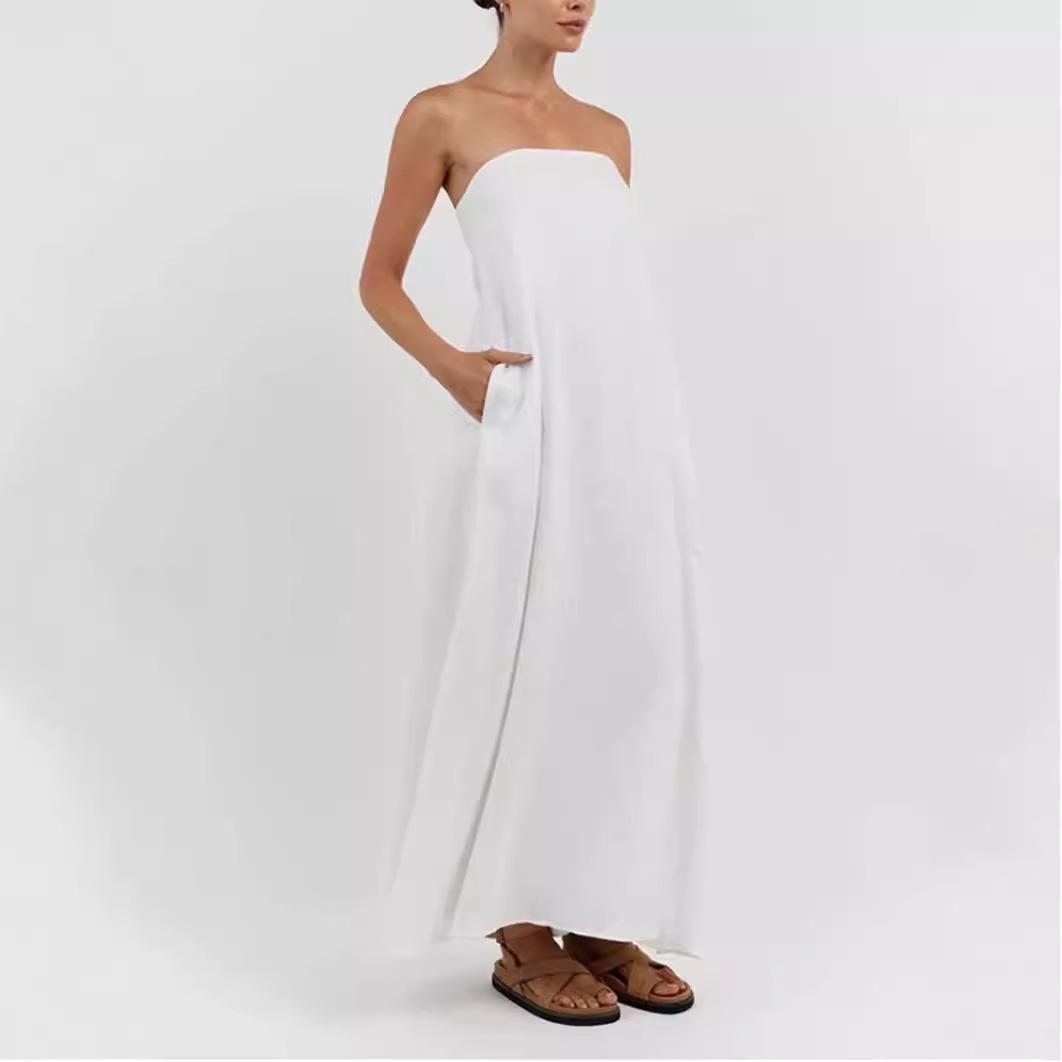 

Autumn 2024 European & American Strapless Solid Color Slimming Dress with Personalized Design S білий
