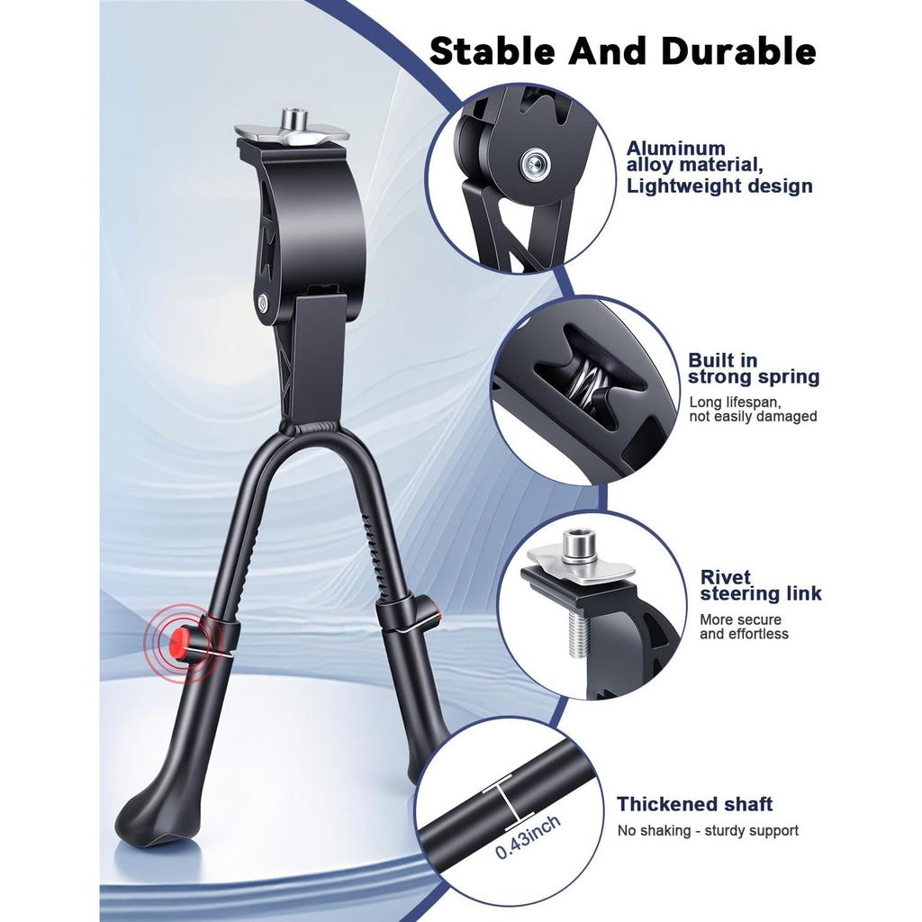 Bike Kickstand, Adjustable Double Legs Bicycle Kick Stands for 24”-29” Adult Bikes, Aluminum Alloy Kickstand Non-Slip Center Mount for Mountain, Road