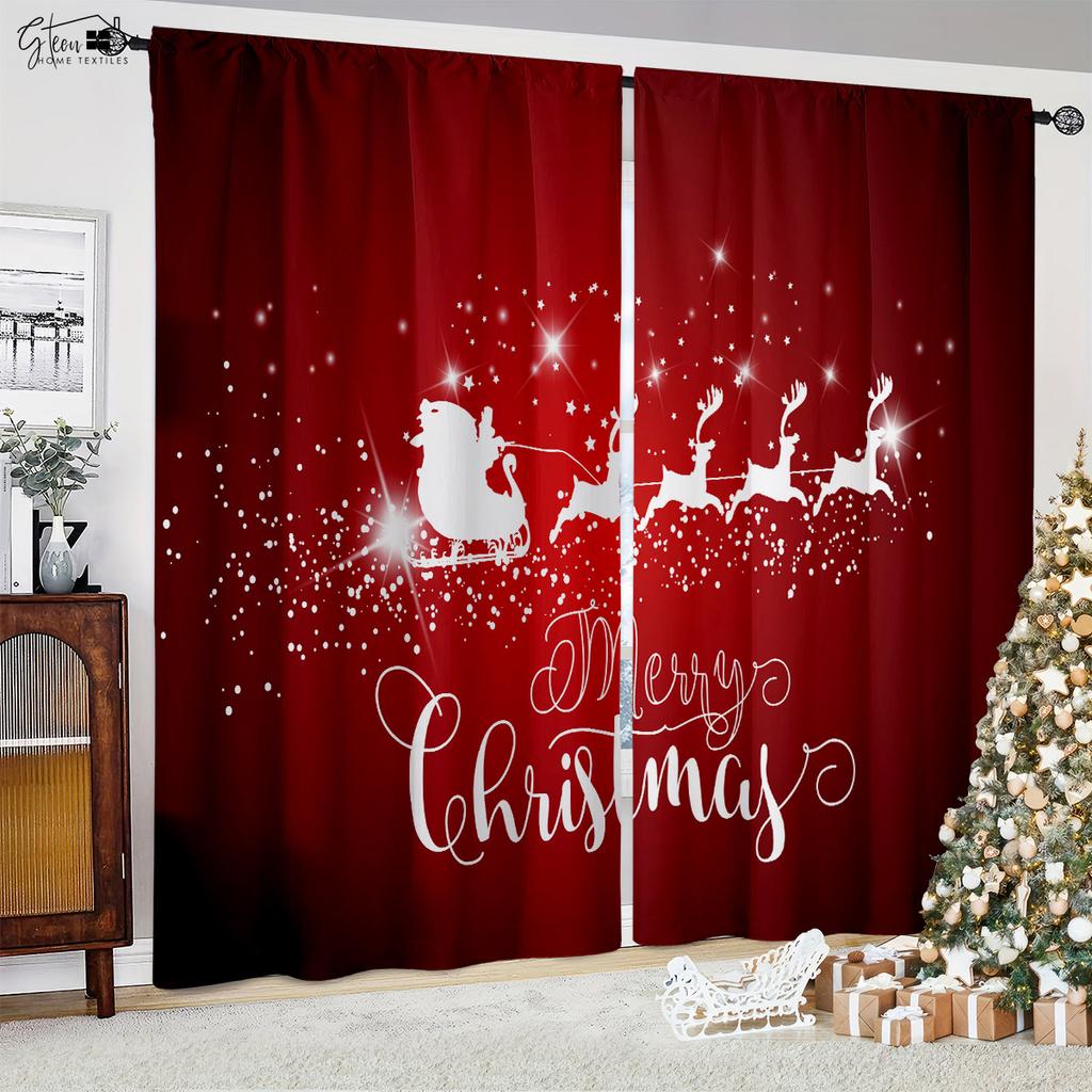 Christmas 3D Printed Curtains Christmas Tree Santa Pumpkin Carriage Gift Living Room Children's Room Holiday Decoration Curtains