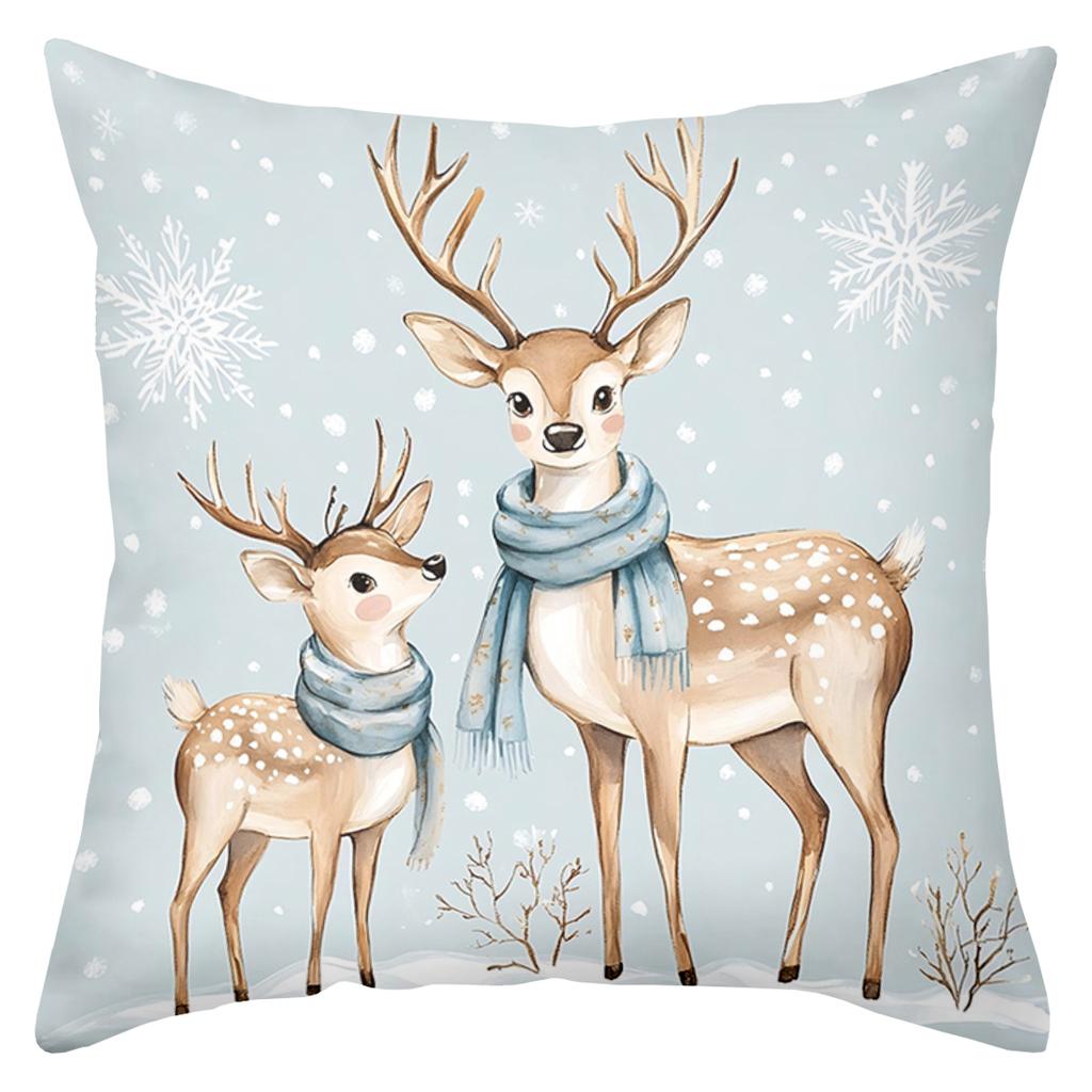 1 Pieces Cute Deer with Snowflakes Printed Pillow Covers Polyester pillowcase, sofa decorative cushion cov Headboard Pillow
