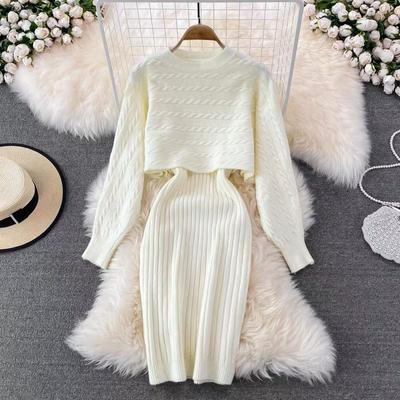 Female Sweater Girl Clothes autumn/Winter Korean Lazy Sweaters Women's Loose Chic Top Two Piece Set Knitted Strap Vest Dress