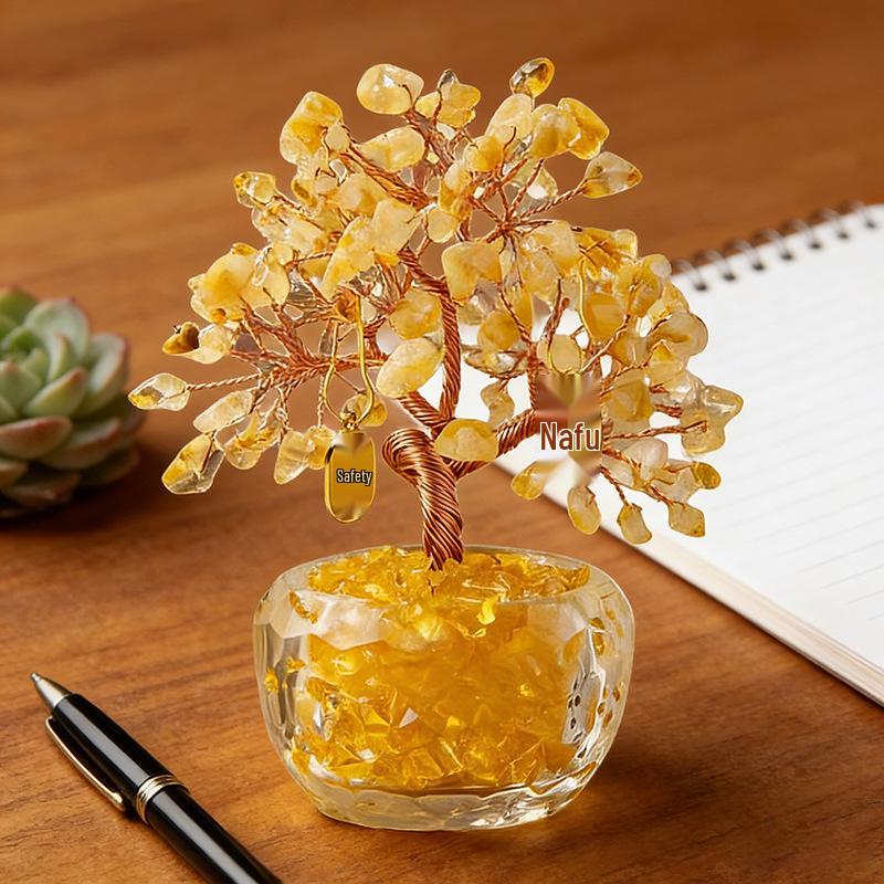 Natural Crystal Wealth Tree Ornament for Entrance or Desktop
