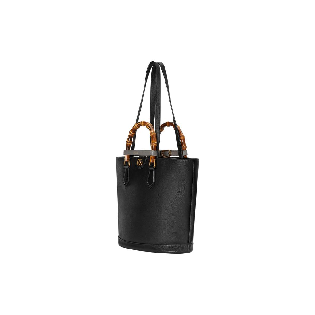 Gucci Diana Bamboo Double G Logo Solid Leather Tote Bag Women Tote Bags Black 750394-UAAAY-1092
