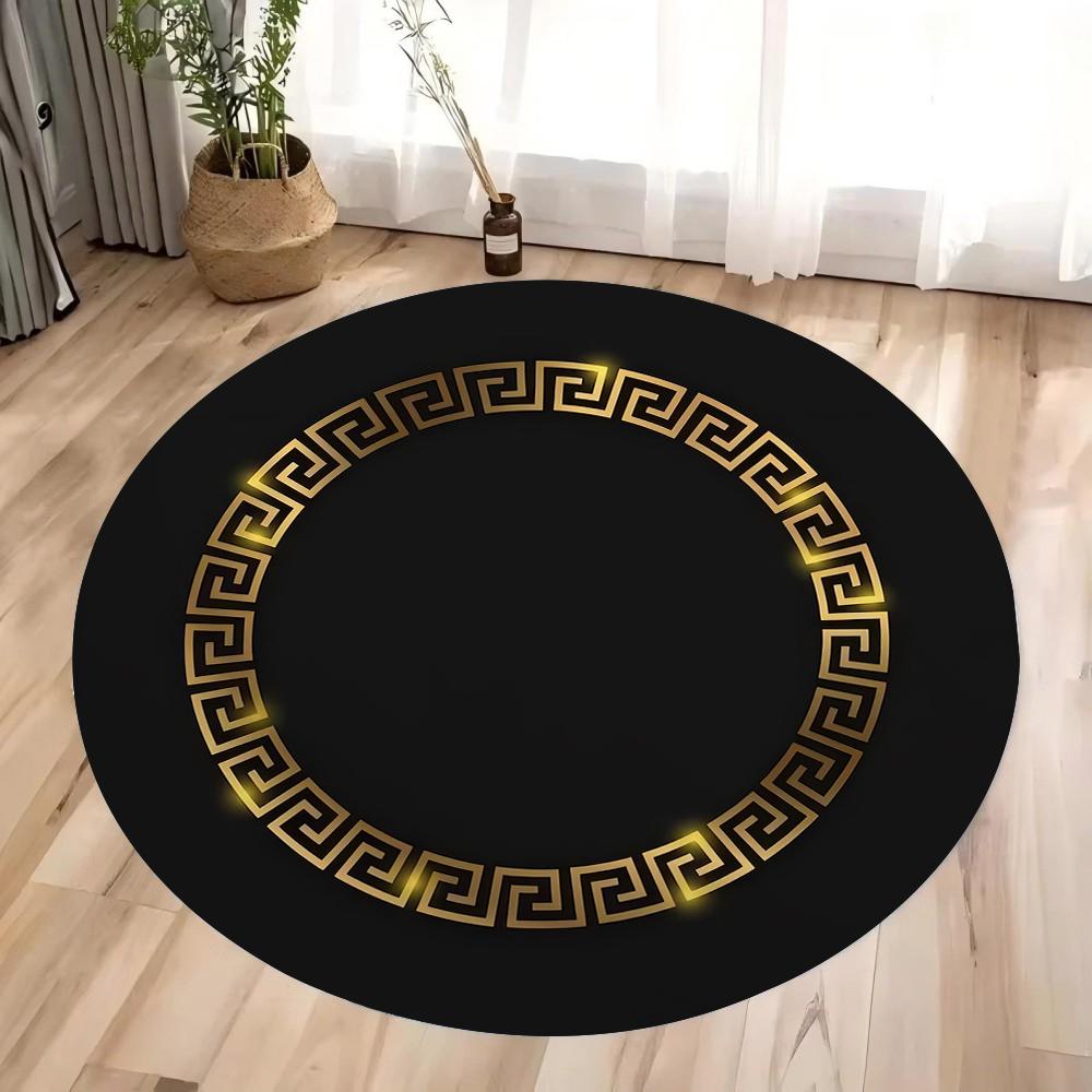 Vintage Zwart Goud Rond Wasbaar Tapijt Antislip Cirkelvormige Mat Voor Woonkamer Slaapkamer Entree Huisdecoratie 40X40CM