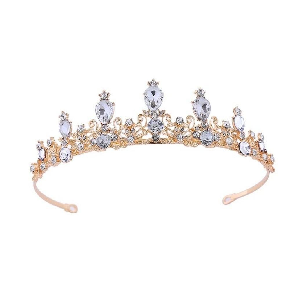 

Alloy Queen Princess Crown Baroque Water Drop Shape Bridal Crown Classical Pattern Hair Accessories Diadem Headwear Bridal Event золотой