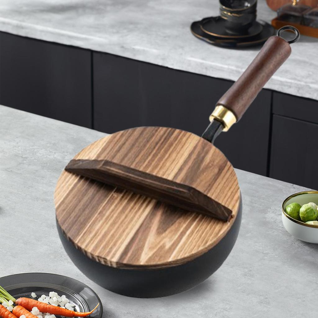 Iron Wok Pan Sturdy Cooking Flat Bottom Cookware for Induction Gas 24cm