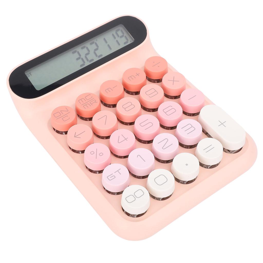 Mechanical Switch Calculator LCD Display 24 Keys Automatic Sleep Desktop Calculators for Business Office Students Pink
