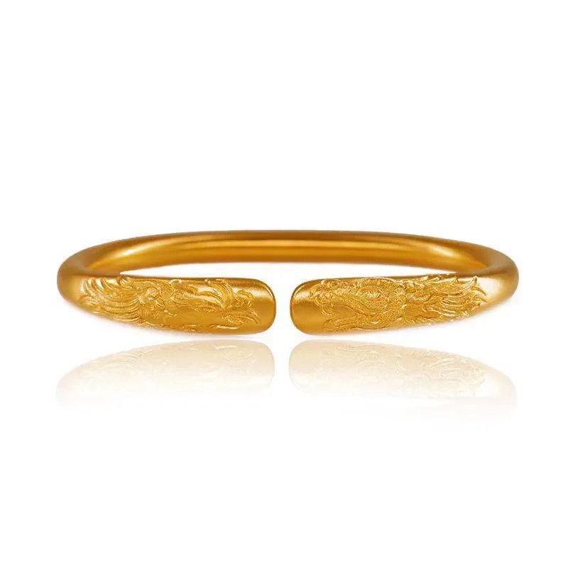 Gold-Plated Dragon & Phoenix Openable Bracelet - Exquisite High-End Gift for Mothers