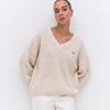 2026 Womens V-Neck Loose Knit Sweater Soft Alpaca Blend Fall Winter Oversized Pullover Top