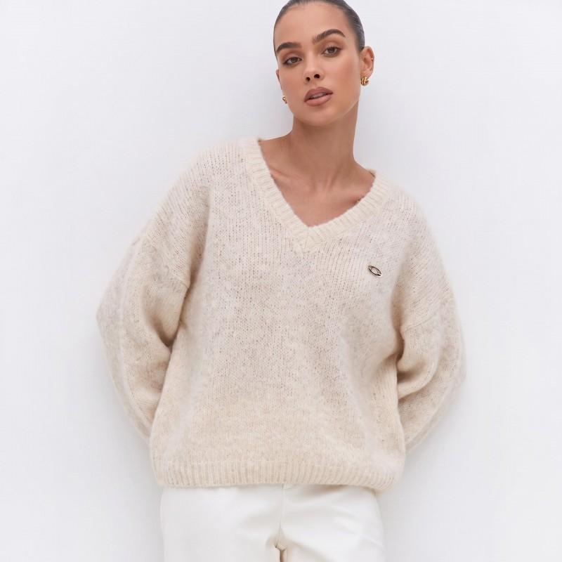 2026 Womens V-Neck Loose Knit Sweater Soft Alpaca Blend Fall Winter Oversized Pullover Top