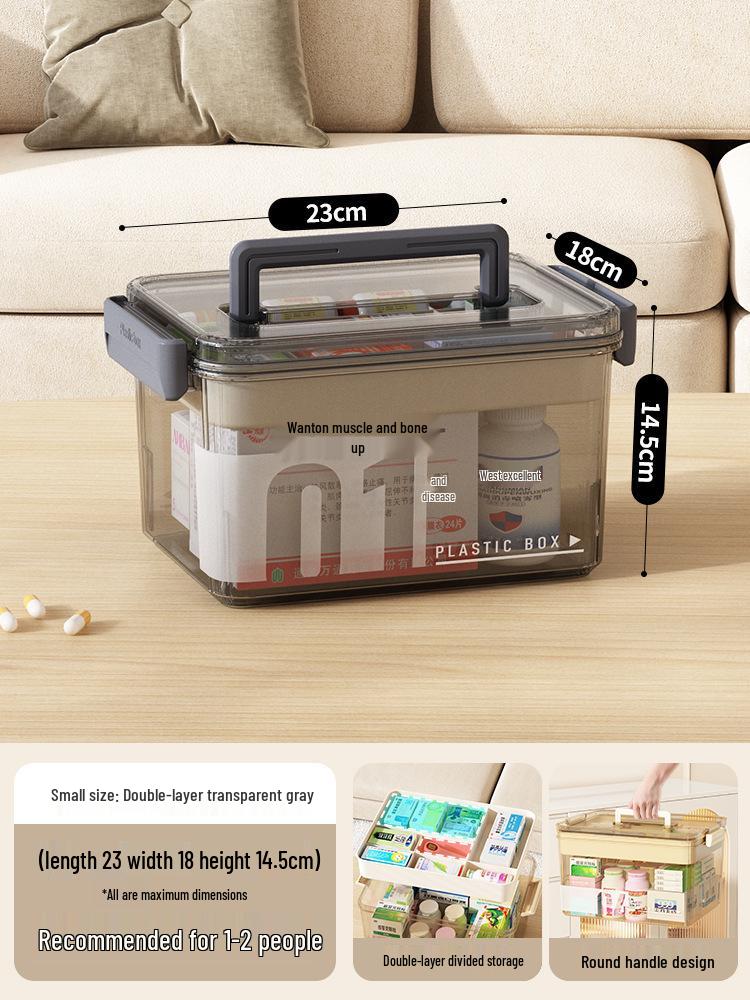 Familienpackung Tragbare Medikamentenaufbewahrungsbox - Mehrschichtig, Transparent, Erste-Hilfe-Koffer mit großer Kapazität