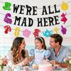 We’re All Mad Here Banner Fantasy One Years Old Birthday Party Decorations Welcome Baby Girl Boy Afternoon Tea Party Supplies