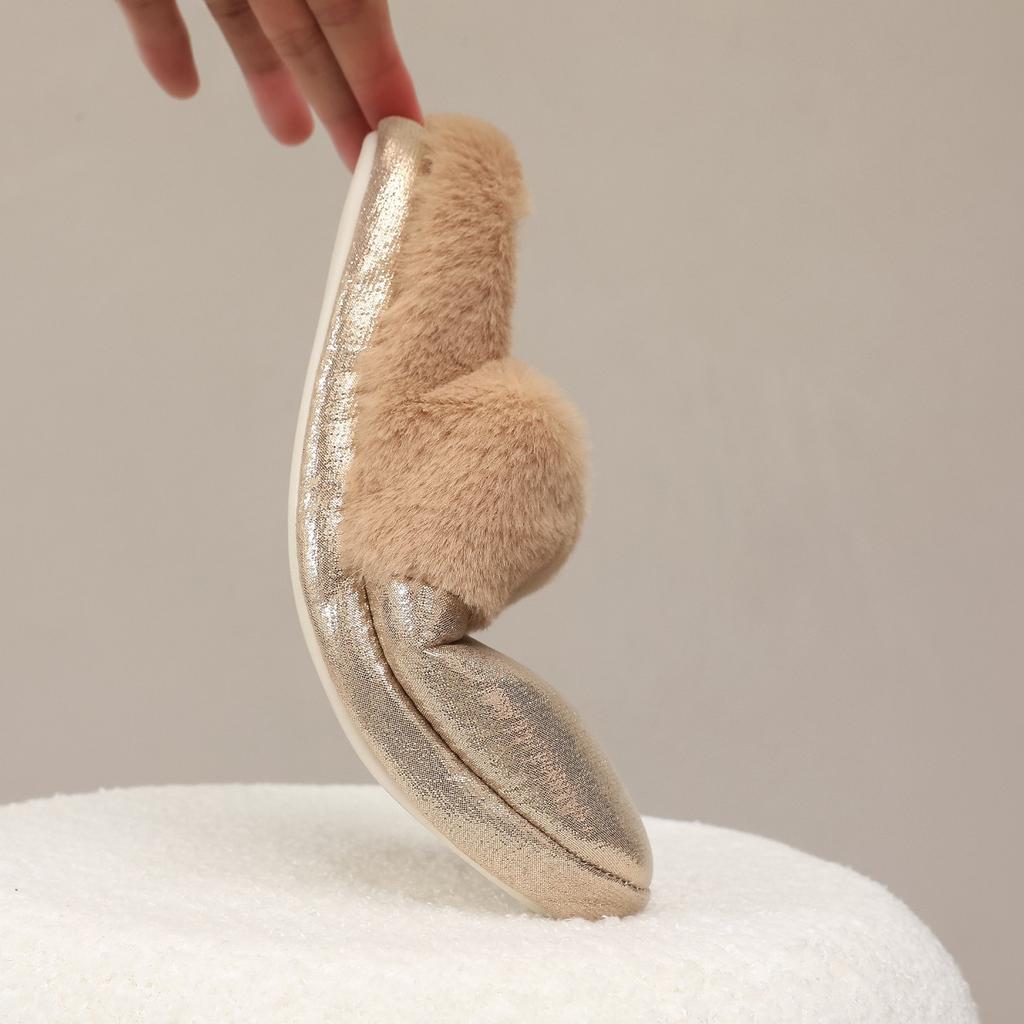 Imitation Fur Shiny Leather Cotton Slippers for Men and Women In Autumn and Winter, Anti Slip, Warm and Thick Fur Confinement Shoes, Bedroom Slippers