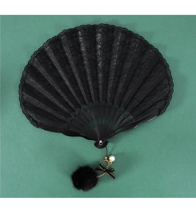 Classic Black Lace Cheongsam Folding Fan - Portable Chinese Style Summer Dance Fan for Ladies