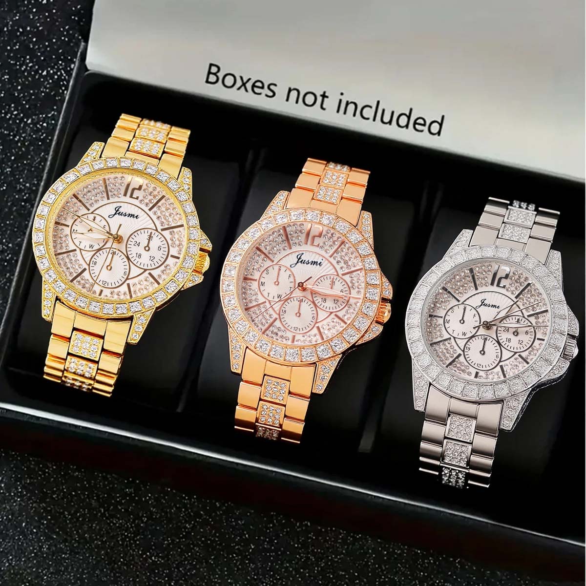 

Luxury and fashionable diamond-encrusted alloy women s quartz watch set of 3, suitable for everyday wear, Thanksgiving and Chris різнокольоровий