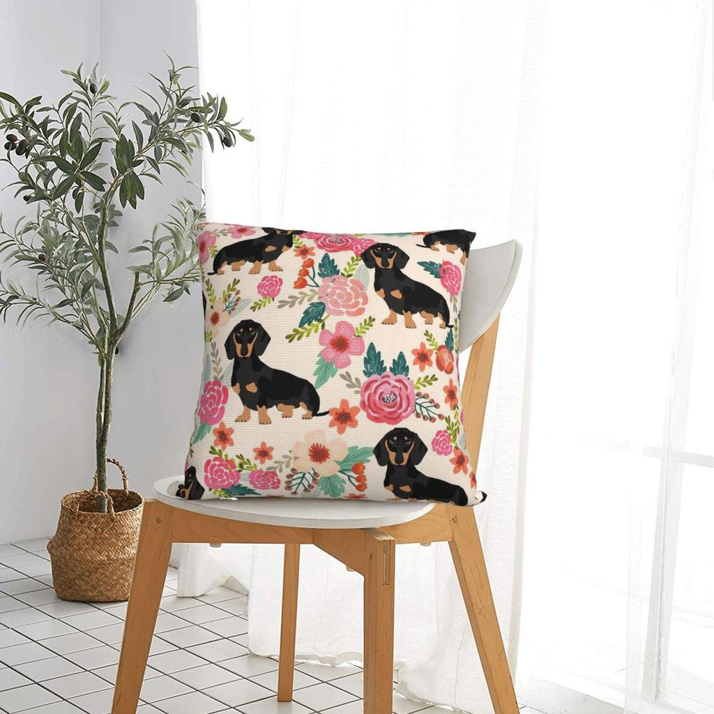 Floral Dachshund Dog Pillowcases Polyester Home Animal Cartoon Cushion Case Cute Pillow Cover 4545