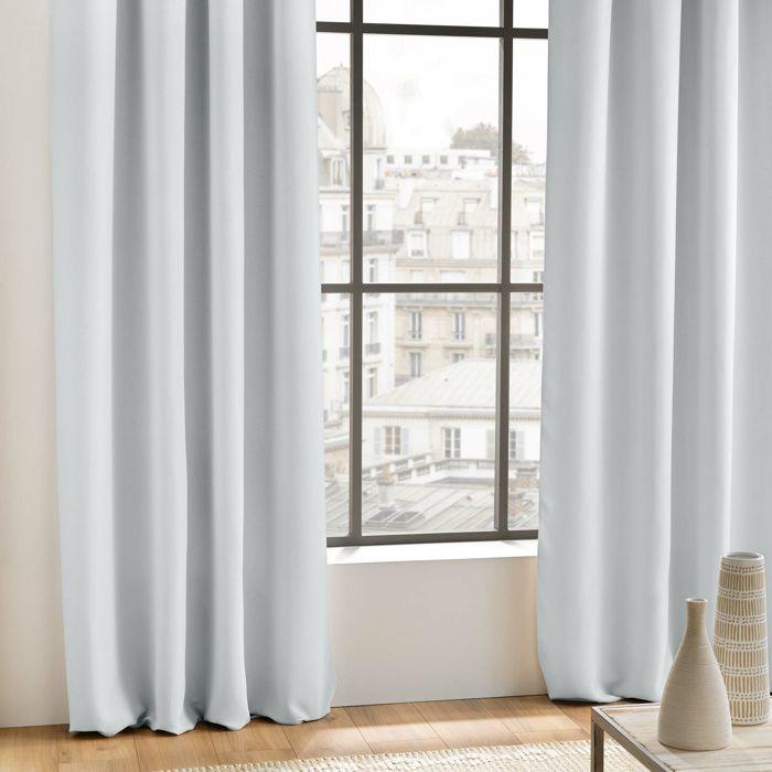 Rideau occultant grande hauteur 135 x 280 cm – uni gris pâle – à œillets