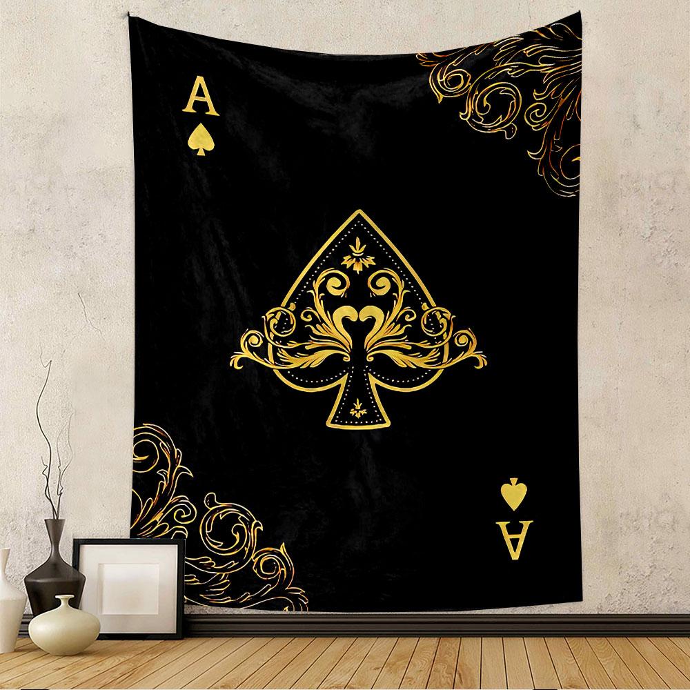 Ace Playing Card Art Tapestry Wall Hanging, Poker Card Suit Poster, Retro Wall Decor for Bedroom Living Room Game Room