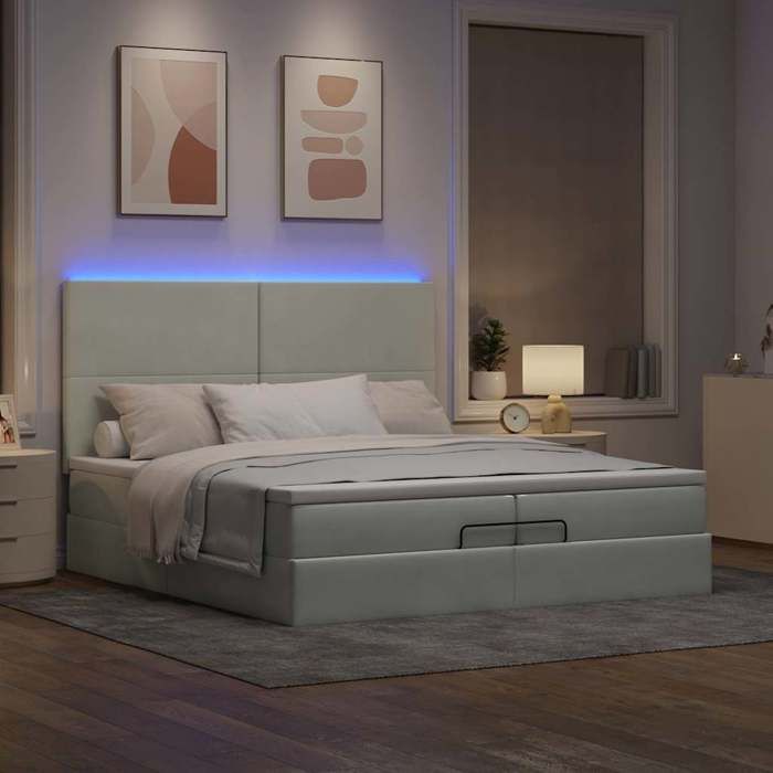 VidaXL Ottoman Bed Frame with Light Grey Mattress 200x200 Cm Velvet 3314270