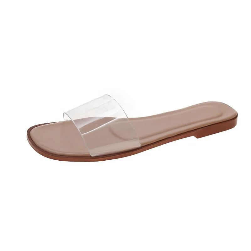 Fashion New Slippers for Women Outer Wear Summer New Fashion Solid Color Casual Flat-bottom Lazy Sandals Flip Flop Shoes Transparent