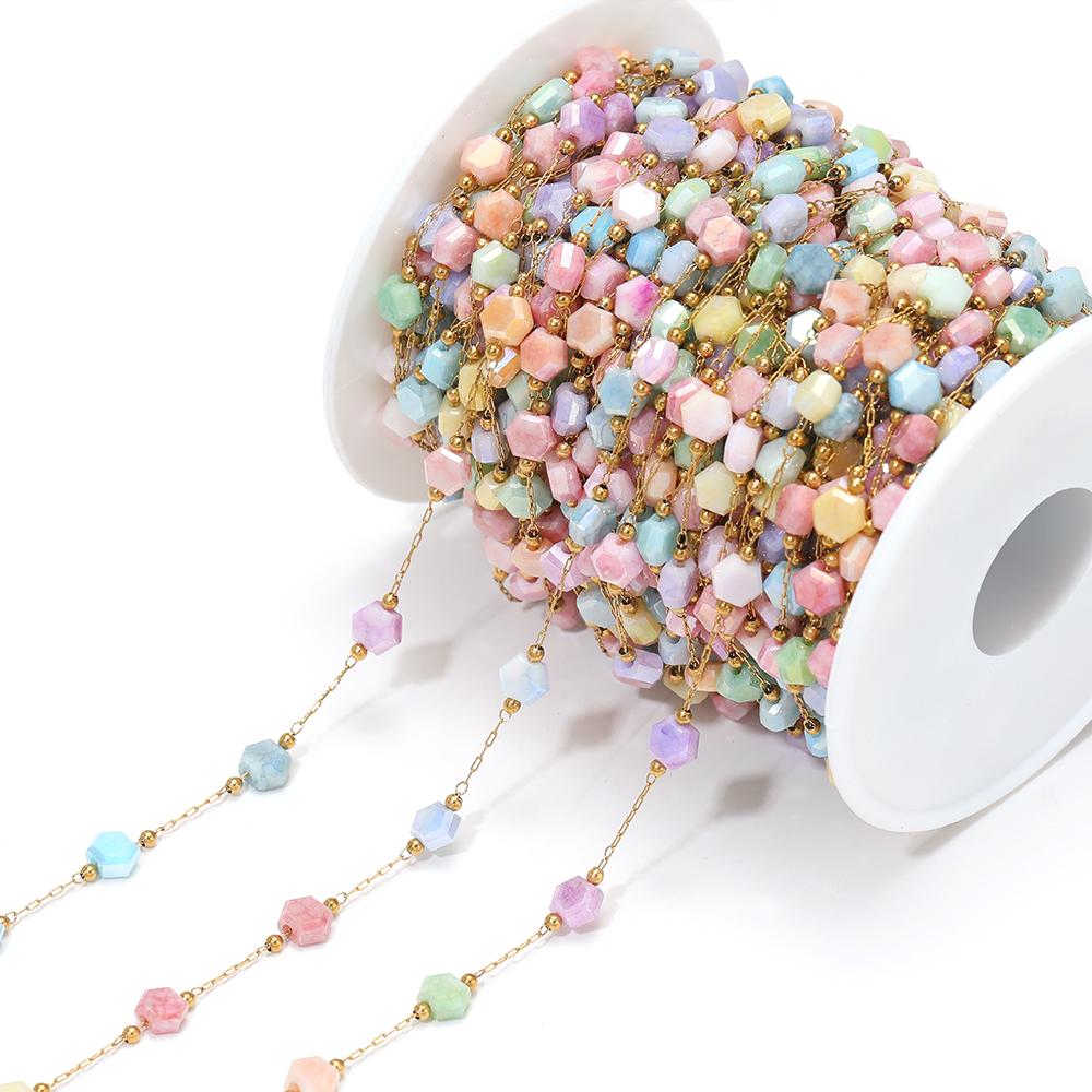 Fashion Stainless Steel Gold Plated Chain Hexagonal Shaped Crystal Chain for Necklace Jewelry Making Accessories F3009GDco золотой