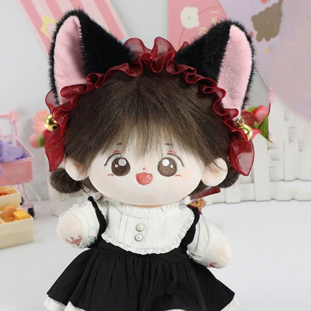 Cute Animal Ear Dress Up Doll Maid Style Cat Ears hairband Cotton doll headwear  20cm Doll