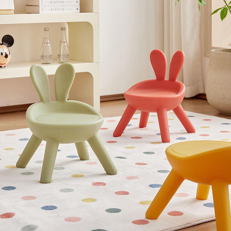 1Pc Cute Rabbit Shape Back Chair, Animal Chair, Plastic Back Chair, Indoor Small Bench, Shoe Changing Stool