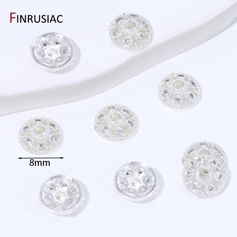

8mm 18K Gold Plated Brass With Zircon Round Bead Caps Spacer Beads For Jewelry Making,DIY Bracelets Necklaces Making Supplies 5 pieces