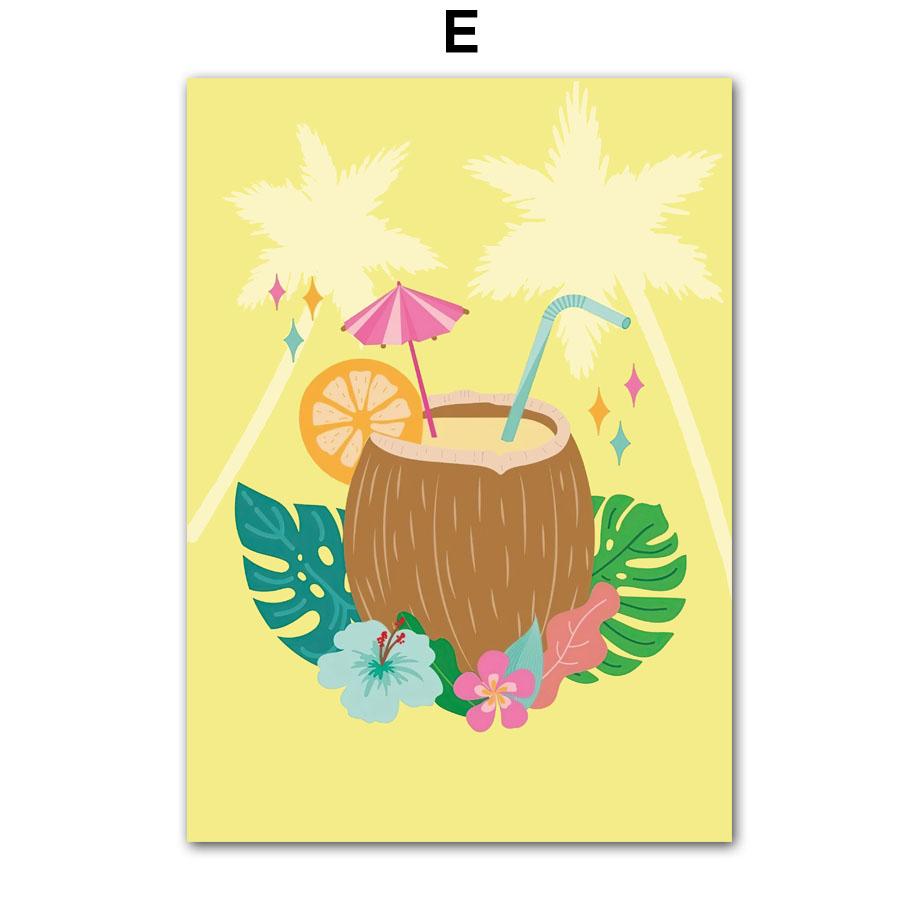 Sea Sun Coconut Tree Cocktail Summer Landscape Wall Art Canvas Painting Posters And Prints Pictures For Living Room Decoration