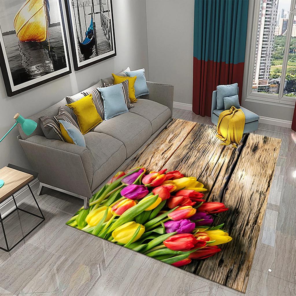 Dielen und Blumen Teppichbrett Blumiger Teppich Retro Landhausstil Rechteckige Bereichsteppiche Yogamatten Schlafzimmer Wohnzimmer Dekor Fußmatte