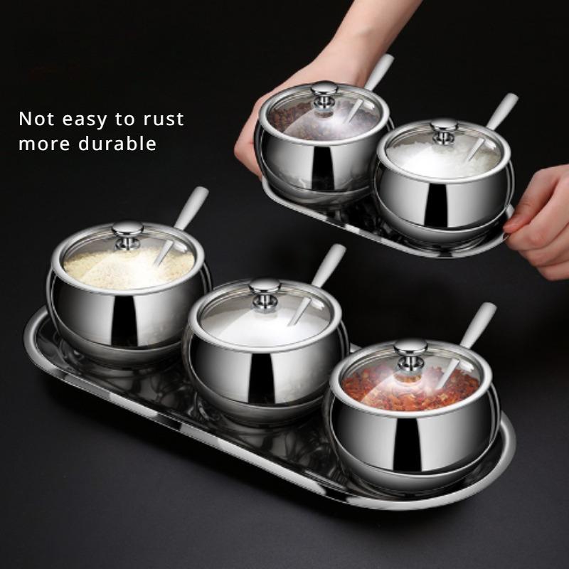 304 Stainless Steel Spice Jars Kitchen Combo Set Home Salt Shaker Bottle Chili Pepper Spice Box Seasoning Jar Free Spoon