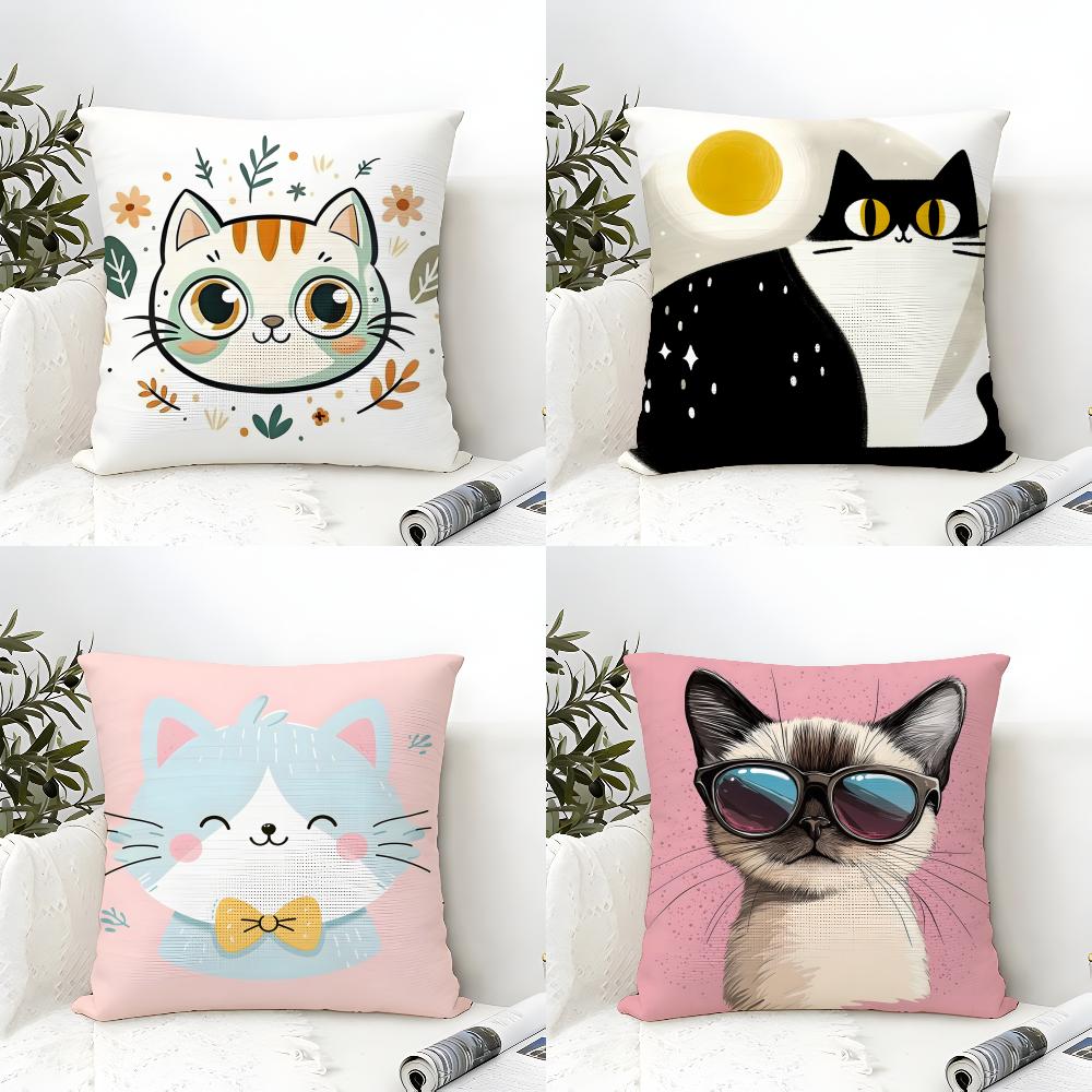 3 Cute Pink Cat Pattern Pillow Case Home Living Room Decoration Linen Pillowcover Pillow Cases Cushion Cover