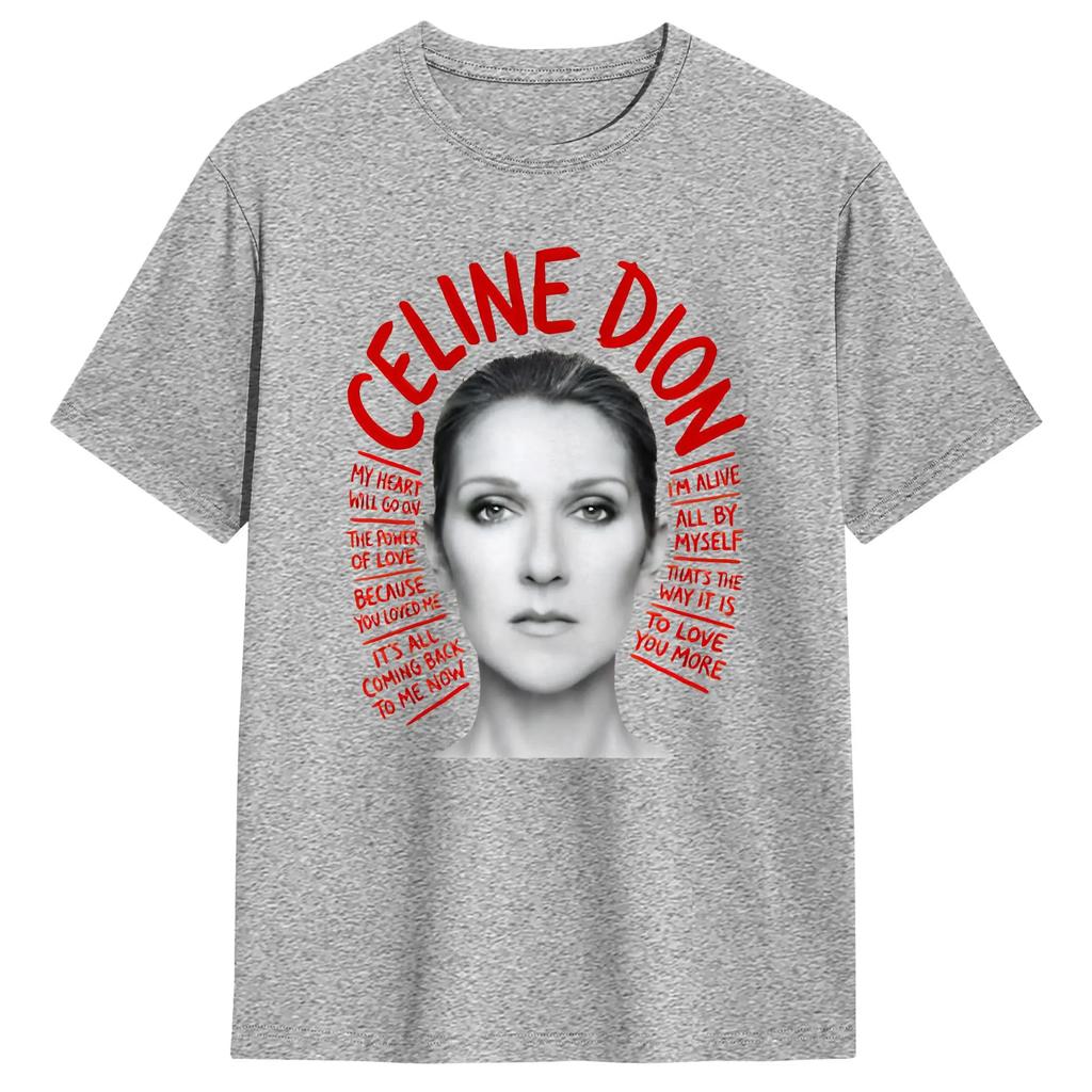 2026 Y2K Celine Dion Classic Song Pattern T-shirt for Men and Women Pure Cotton Casual T-shirt for Music Fans Street Wear Top