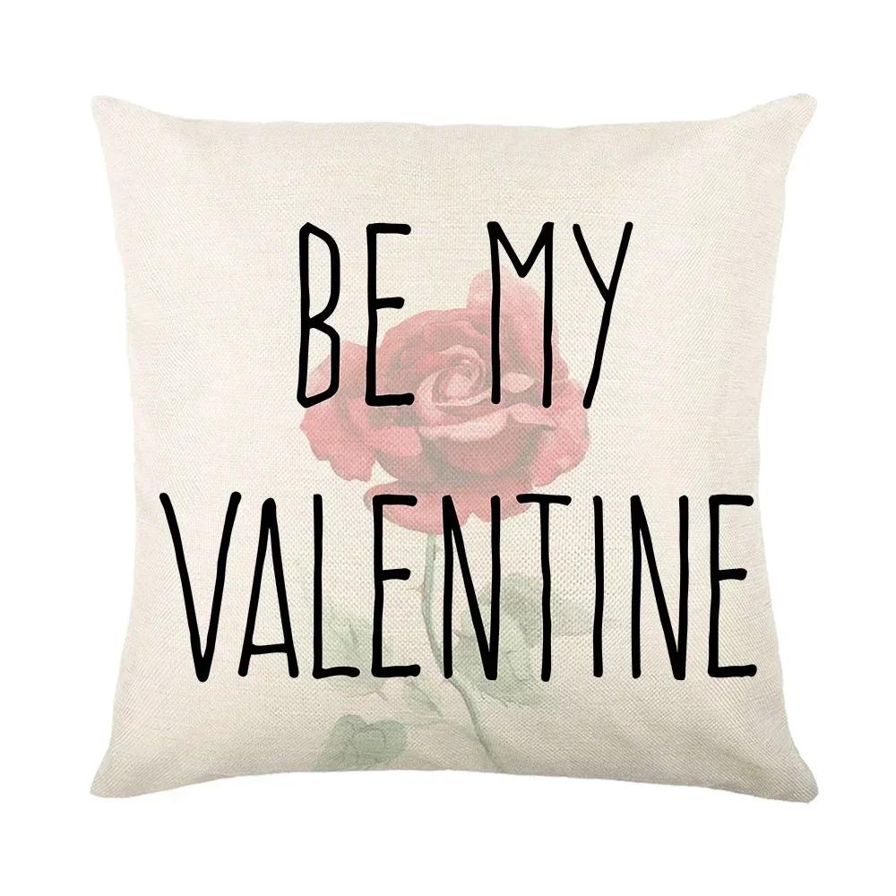 2024 Valentine's Day Gift Sweet Cushion Cover 45x45cm Linen Pillowslips Bedroom Pillowcase LOVE Heart Pattern Throw Pillow Cover