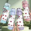 1PC Cat Red Heart Love Pattern 750ml Color Plastic Sports Water Bottle Leakproof Flip Straw Lid Suitable for Sports Office Home Use