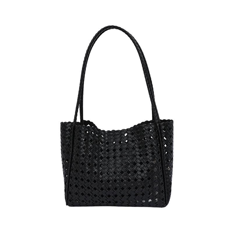 Retro portable woven hollow tote bag women's summer new simple large-capacity shoulder armpit bag