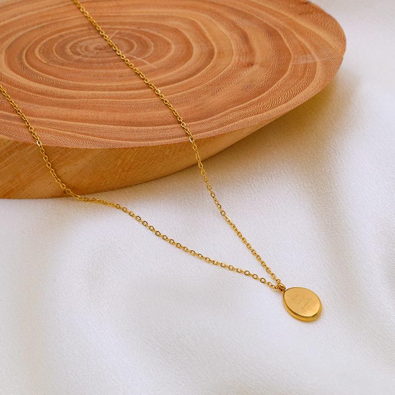 Medieval Titanium Steel Gold-Plated Fashion Round Brand English Letter Temperament Splicing Chain Pendant Necklace Women'S Jewelry