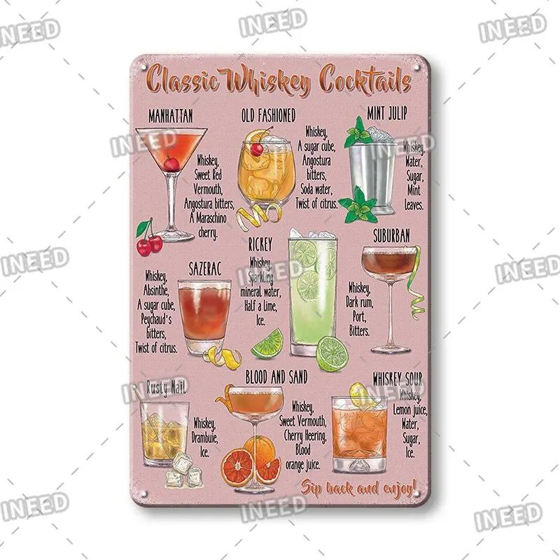 

Vintage Cocktail Recipe Metal Sign Retro Tin Wall Art for Bar Pub Man Cave Decor xcm 20x30cm