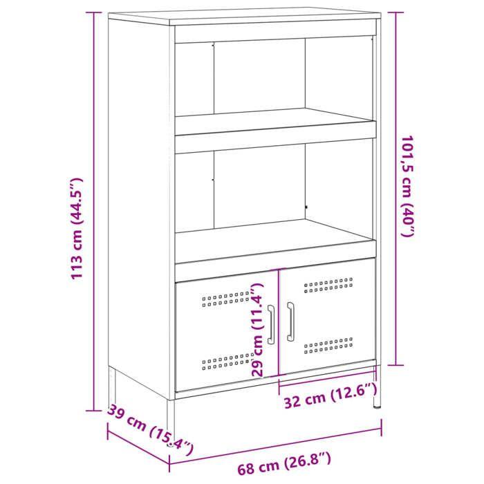 VidaXL Buffet haut noir 68x39x113 cm acier, buffet, placard, armoire latérale, armoire, armoire de rangement, armoire haute, 842970