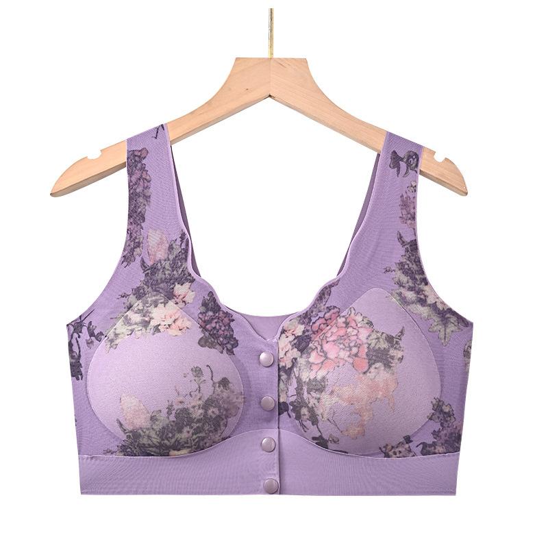 Women Front Closure Wirefree Ultra Thin Vest Bra For Middle Aged Women