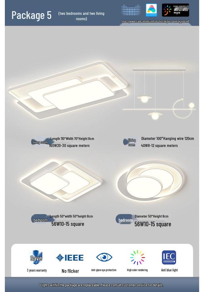 Cream Minimalist Smart Ceiling Light for Living Room - 2022 Popular Style Lighting Fixture Package