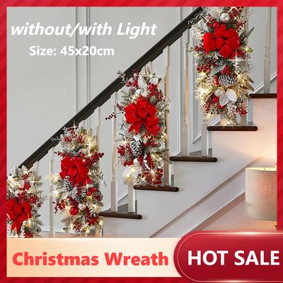 Christmas Wreath Pendant Stair Garland Without/With Light Atmosphere Decorative Garland Christmas Home Decoration Party Supplies