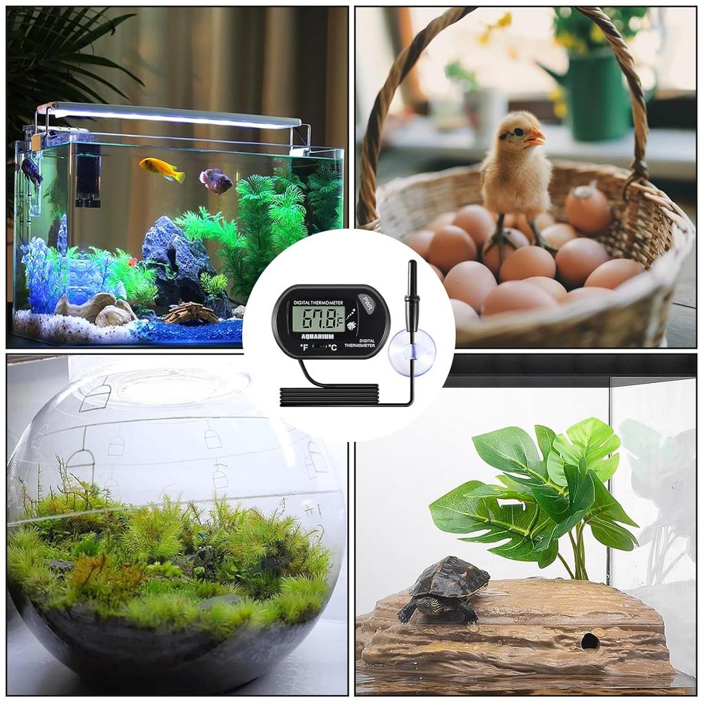 Aquarium Thermometer LCD Digital Fish Tank Thermometer with Water-Resistant Sensor Probe and Suction Cup for Turtle Incubators Terrarium Water