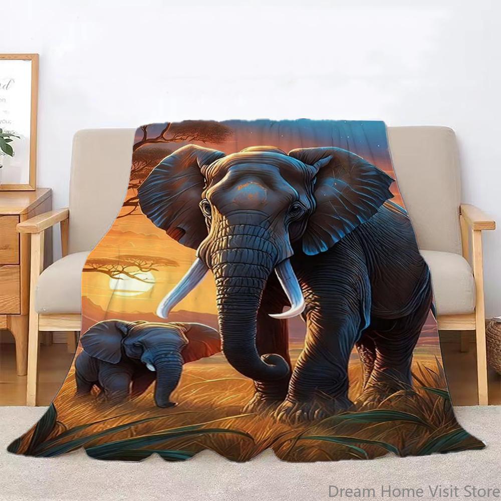 1pc Cozy Print Flannel Throw Blanket for Sofa with Elephant Design Soft, Warm, Bed,Office Nap, and Camping,plush Blanket for Bed
